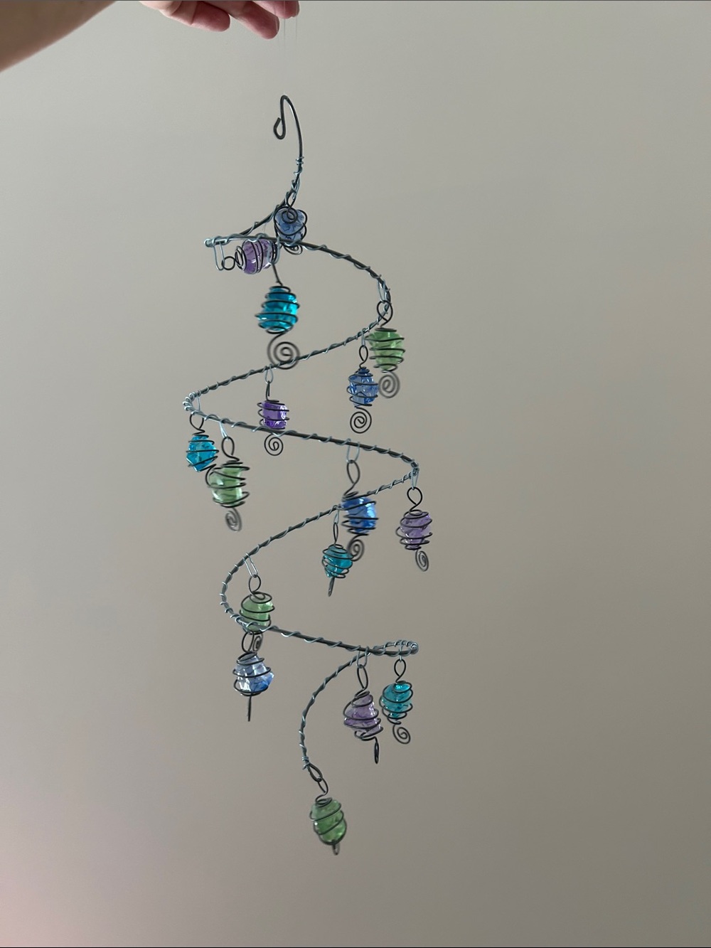 Spiral Hanging Home Art with Blue, Green & Purple Ornaments